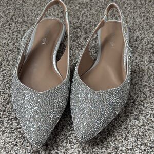 Madden Girl NWOT Sparkling Silver Pointed Toe Slingback Flats